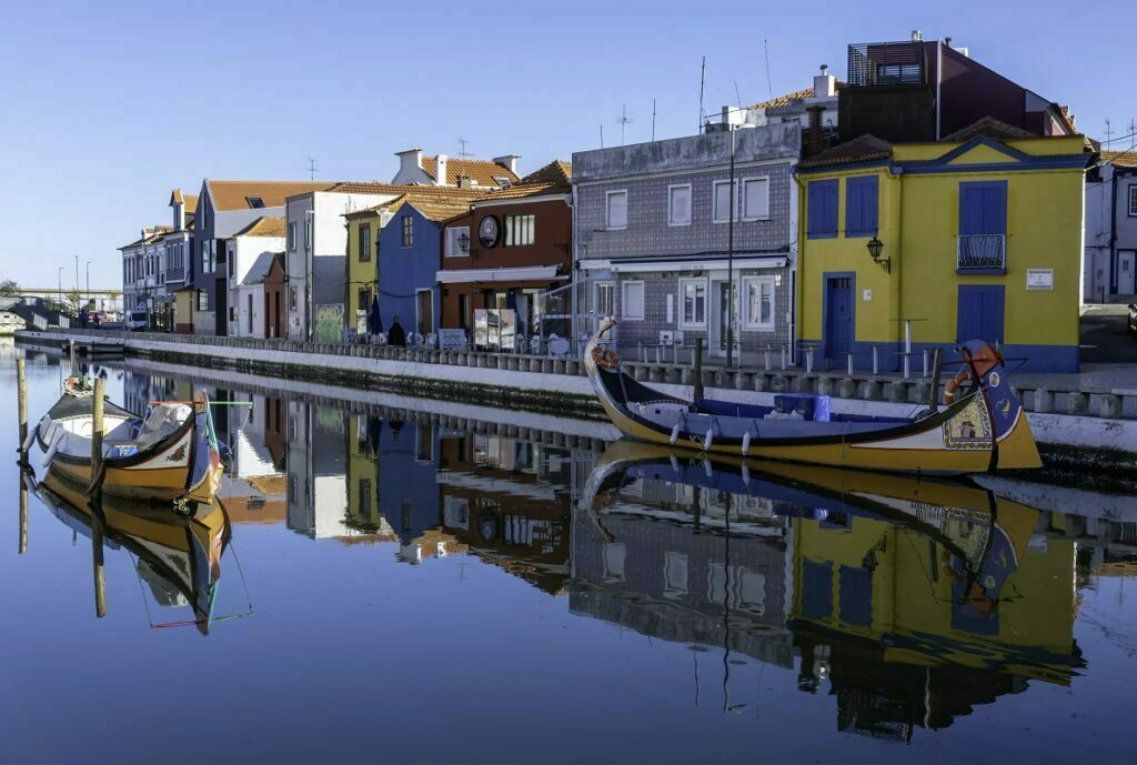 Canal of Ria, Aveiro. Traditional Moliceiro boats.